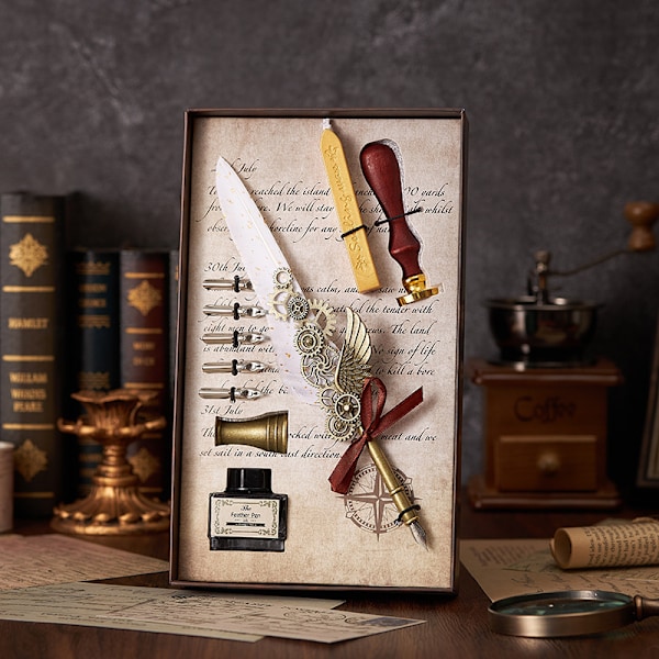 Peacock Mechanical Punk Style Wings Pen Dip Ink Set (Excluding Notebook/Notepad) Vit