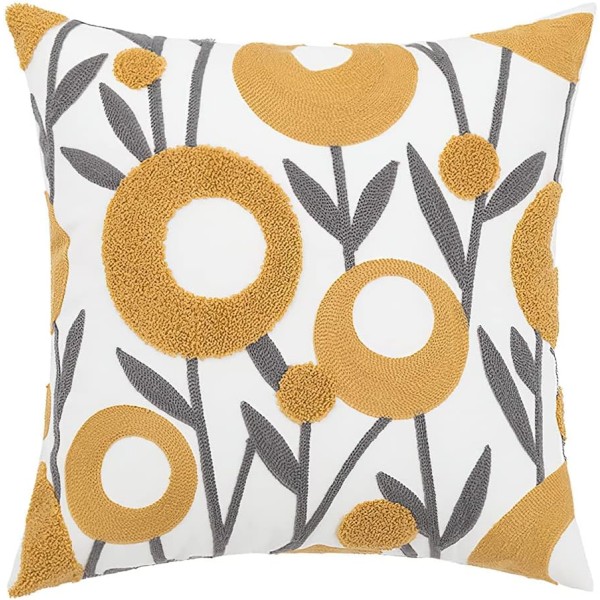Boho Floral Tufted Dekorativ Pudetrekk Bomullsputetrekk med Blomsterbroderi for Sofa Seng (Blomst D, 18\"x18\")