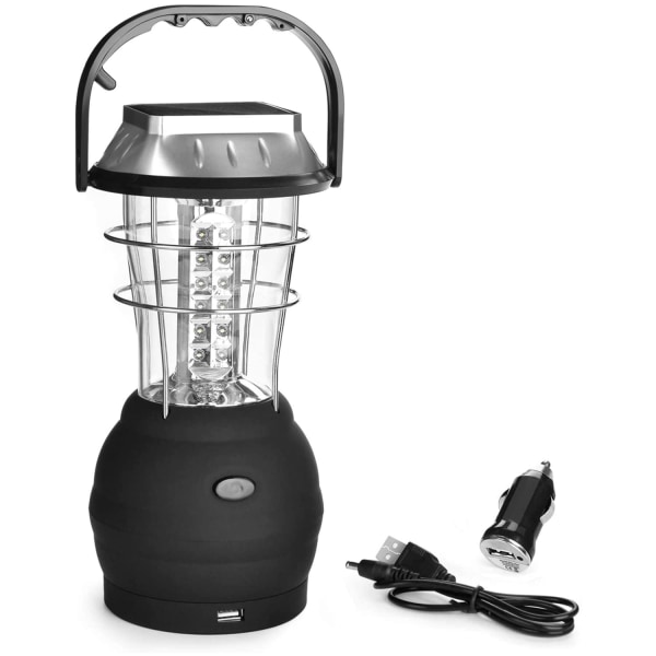 Solcellelygte, Ultra Bright LED Campinglampe, 2 Justerbare Lystilstande, 5 Opladningsmetoder, med Håndsving Dynamo, Lang