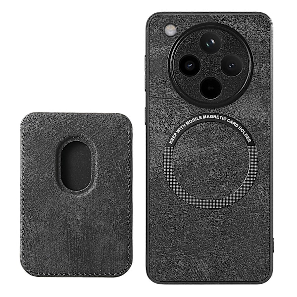 For Oppo Find X8 Pro 5G Deksel Retro Lær+TPU Telefondeksel med Avtakbar Kortlomme Black