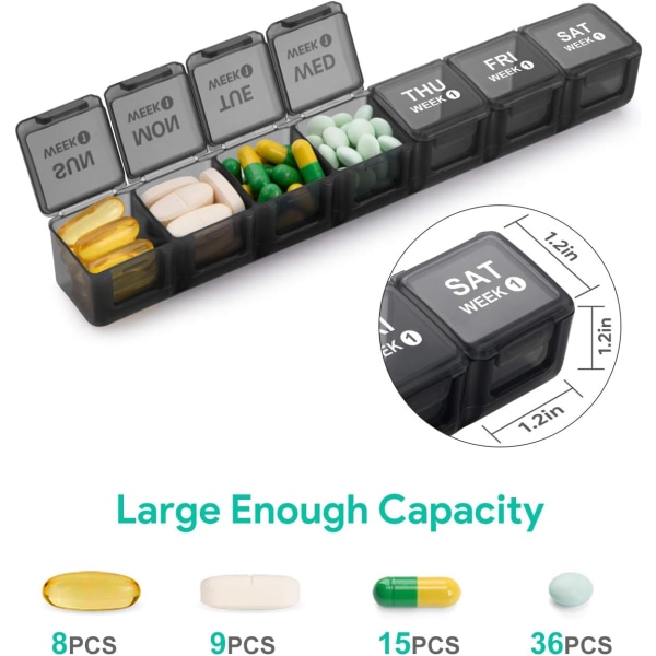 Månedlig pilleorganisator 28 dagers pilleboksorganisator etter uke, stor 4 uker 1 måned pilleetui med støvtett