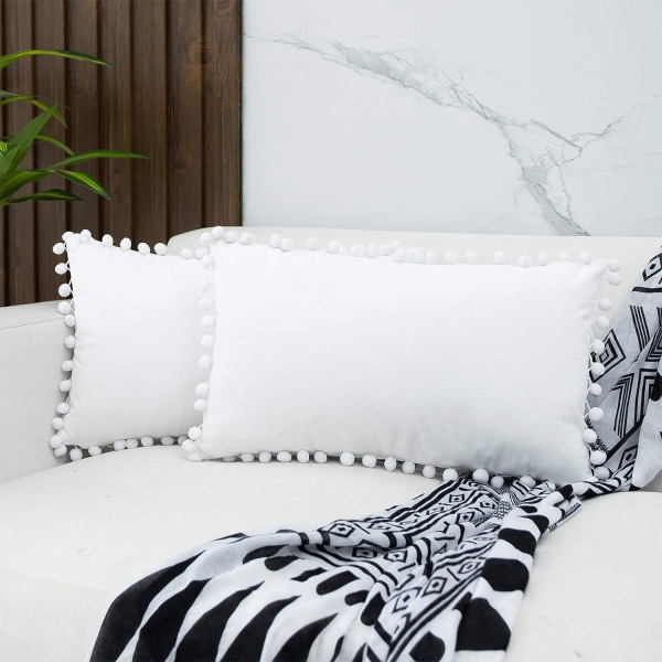 Dekorativt kuddfodral för ländryggen, paket med 2 mjukt case för soffa, 12x20 tum, vit