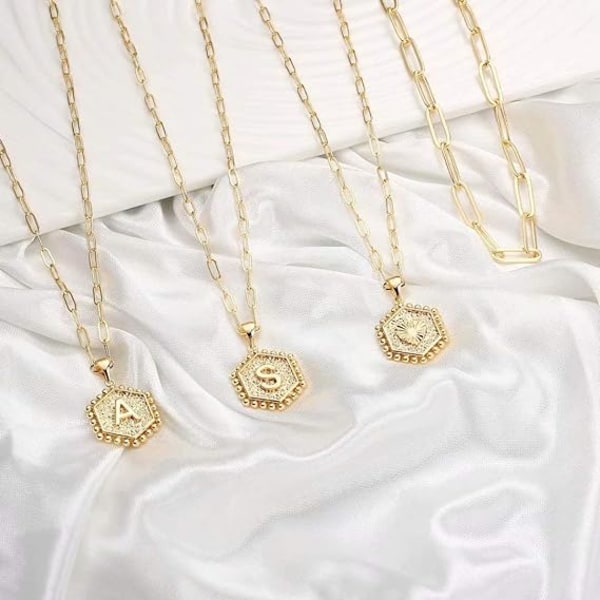 Snygga lagerhalsband för kvinnor Trendiga, 14K äkta guldpläterade gem Kedjehalsband Söt Hexagon Letter Pendant Initial Choker