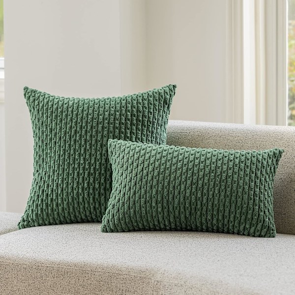 Luksuriøs, solid, skinnende, kort plys velour dekorativ pudebetræk pudebetræk, 2 stk., 18x18 tommer, mørkegrøn