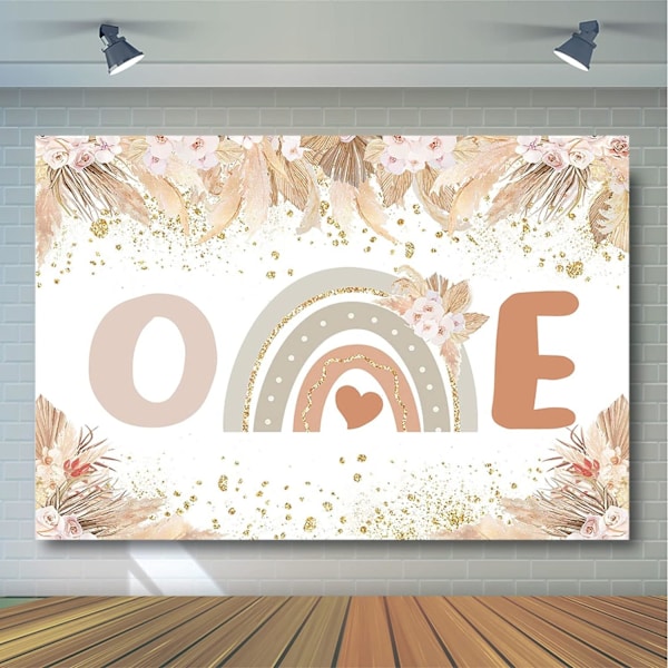 Bohemian Rainbow 1. syntymäpäiväjuhlat Taustakangas Pampas Grass Boho Rainbow Juhlat Koristeet Valokuvaustausta Tytöille (7x5ft)