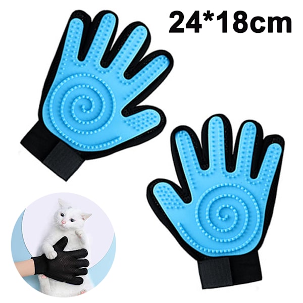 Hanske for kjæledyrpleie - Gentle De-Shedding Brush Gloves - Effektive hansker for fjerning av pels - Blå