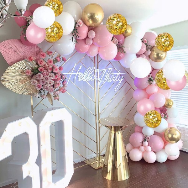 120 st rosa och guld ballonger girlang kit, guld konfetti ballonger rosa och vita festballonger för födelsedag mors dag