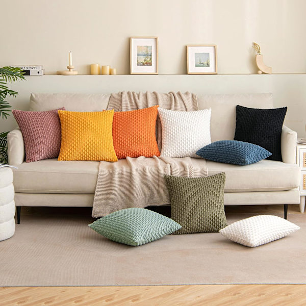 Höst Kuddfodral Mjuk Korduroy Dekorativ Boho Randig Kuddfodral Kvadratisk Kuddfodral Gårdsinredning, 20x20 Tum