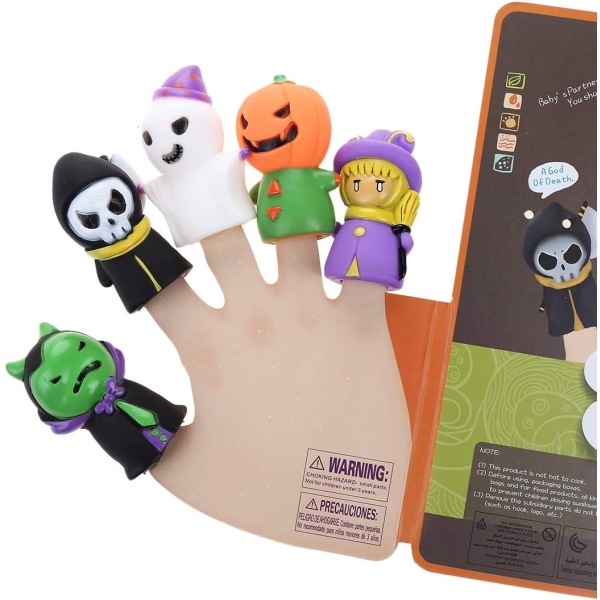 5 Pieces Halloween Finger Puppets Witch, Ghost, Grim Reaper, Green Monster, and Pumpkin Character Finger Toys, Halloween Party Favors Goodie