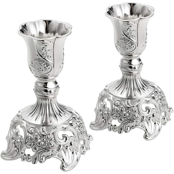 Sæt med 2 koniske lysestager lysestager, elegante messing lysestager Kandelaber lys sæt til bryllup, jul (sølvfarve)