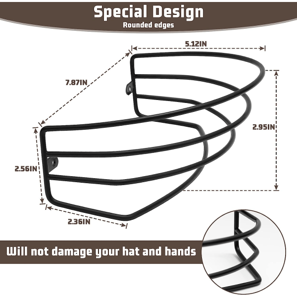 Väggmonterad hattställ, [2 st] Baseballkeps i metall, rymmer 30 hattkrokar, kraftfull kepshållare, svart