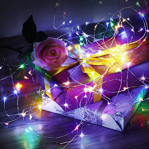 Parannetut aurinkoketjuvalot, Mini 100 LED kuparilanka valot, Keijukukat, Sisä- ja ulkokäyttöön vedenkestävä aurinkokoristevalot (Monivärinen - 2 kpl pakkaus)