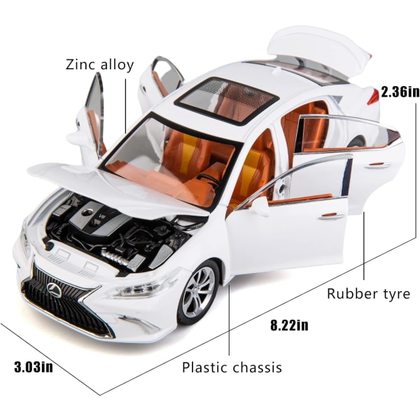 Modelbil 1/24 Lexus ES300 Legering Støbt Samleobjekt Legetøjsbil med Lys og Lyd Legetøjsbil Dør Kan Åbnes (Hvid)