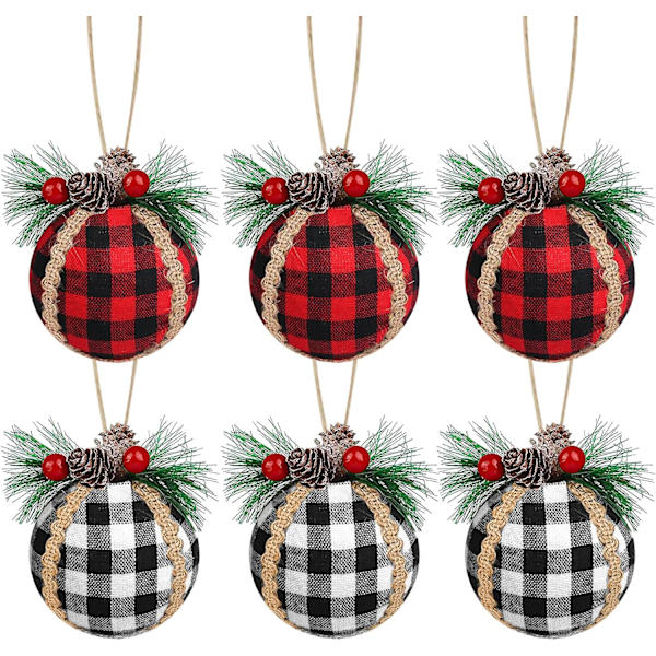 6 stk. Julekugler i Buffalo Plaid