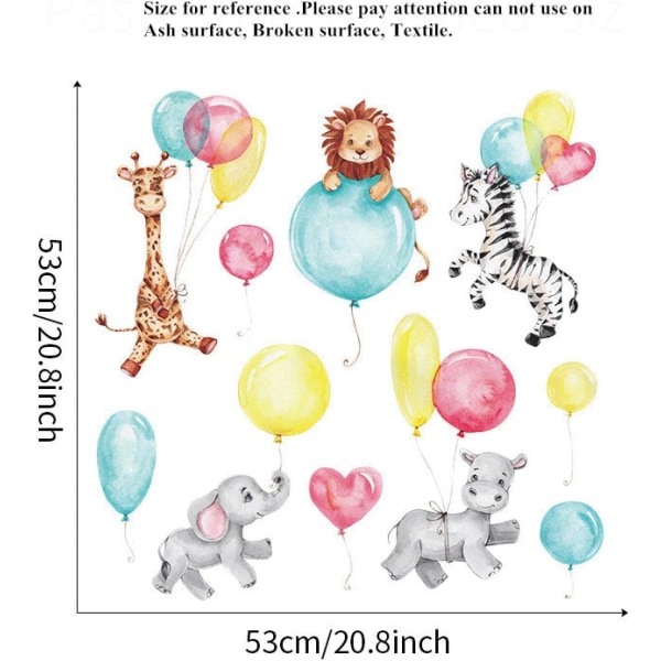 Vattenfärg Elefant Ballong Väggklistermärken för Barnrum Baby Barnkammare Dekoration Väggdekal Djur Barn Heminredning Affisch - -