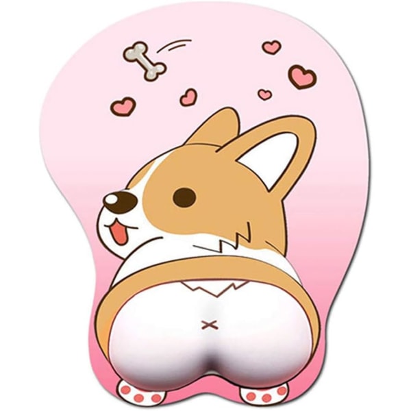 Musmatta med handledsstöd Gel Ergonomisk 3D Musmatta Anime Corgi Hund Musmatta Gaming Musmatta för PC Bärbara datorer (Rosa)