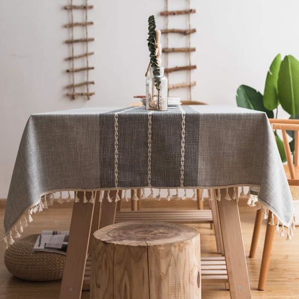 Brodert duk i lerret til kjøkken- og spisestuebord, rustikke bondegårdsduker til utendørsfest (stille grå, firkantet, 55 x 55 tommer)