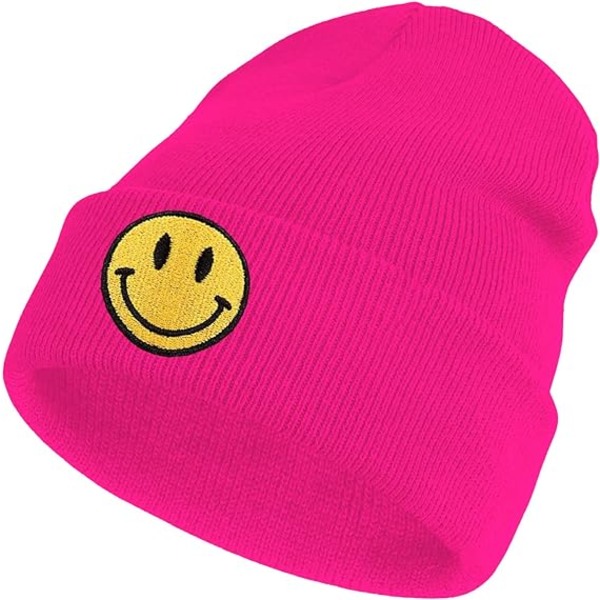 Dame Vinterhuer - Cuffed Beanie Huer med Smil Lap - Strikkede Akryl Slouchy Beanie Ski Hat Varm Hue