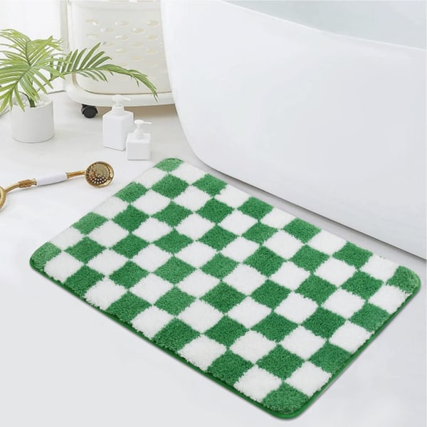 Rutete baderomsmatter, grønn sklisikker vannabsorberende badematte, luksuriøs maskinvaskbar badematte myk mikrofiber geometriske shaggy gulvmatter, 18\"x25\"