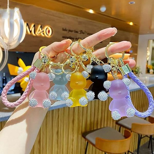 Söt diamantbjörn nyckelring Kawaii nyckelringar handledsrem handledssnöre för kvinna flicka