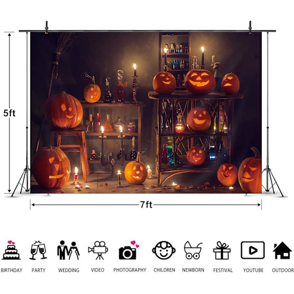 Kurpitsa Halloween-taustakangas 7Wx5H jalkaa Pelottava Yö Kauhu Haudatut Kynttilät Onnellinen Halloween-juhlan Valokuvaustaustat Bannerit Tarvikkeet