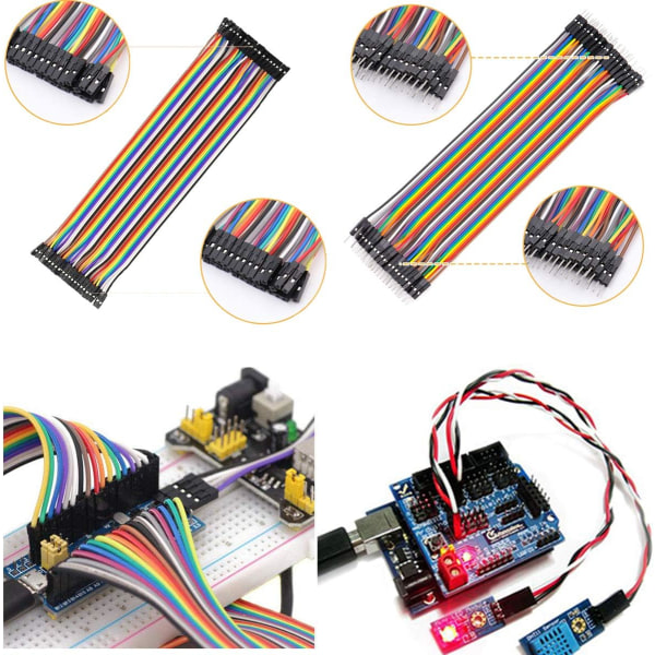 Startkabler 3 x 40 stykker, 20 cm hver, 3 i 1 Dupont breadboard-kabel, hann til hunn, hann til hann, hunn til hunn