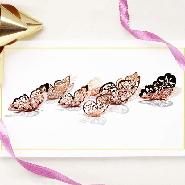 12 styks 3D sommerfugle vægklistermærker DIY kunst rosa guld glitter klistermærker velegnet til soveværelse stue familie fest dekoration.