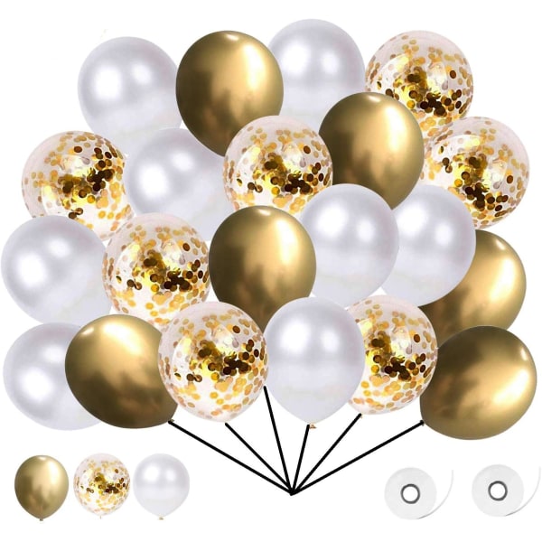 60 guldballonger, konfettiguldballonger, latexheliumplatinaballonger, 12" metallballonger dekorativa ballonger