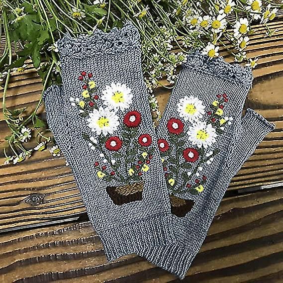 Handgjorda grå stickade höst- och vinterhandskar för kvinnor, retrovirkade handskar, vantar, kombination med ficka, 1 set grå