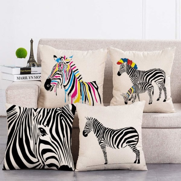 Zebrakuvioinen Puuvillapellavainen Koristetyynynpäällinen Eläinraidallinen Neliötyynynpäällinen Sovalle Makuuhuoneelle Olohuoneelle (18 x 18 tuumaa, Zebra2)