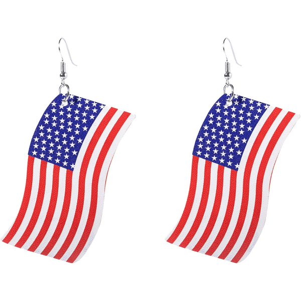 PU Red White Blue American USA Flag Earrings,USA Flag Dangle Drop Earring，4th of July Independence Day Gift