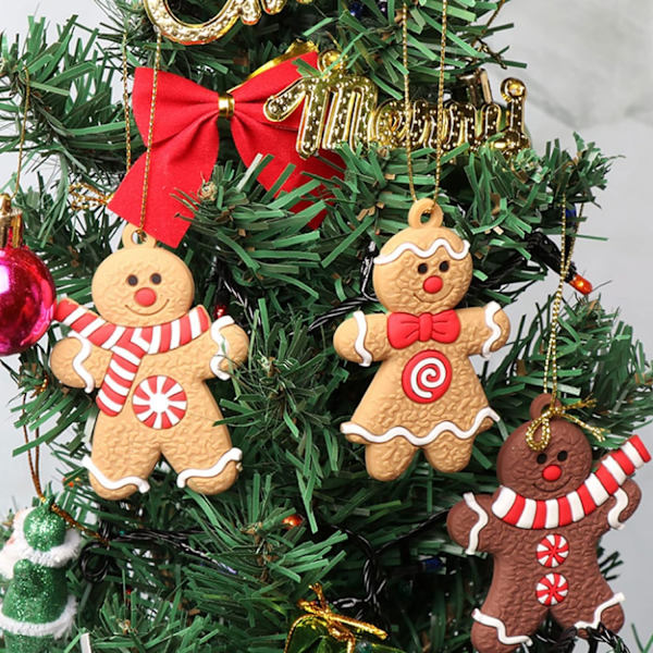 12 stycken pepparkaksgubbe julgransprydnad, original juldekorationer, julgransprydnad, att hänga på julgranen med hjälp av ett snöre