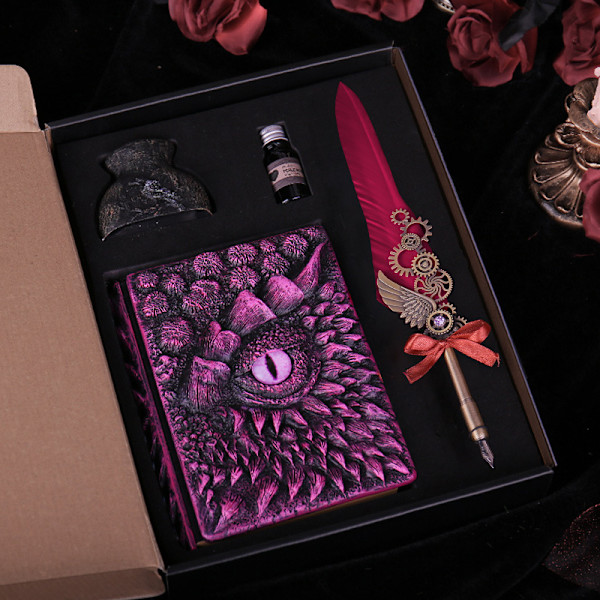 Peacock Mechanical Punk Style Wings Pen Dip Ink Set (Excluding Notebook/Notepad) Vinröd