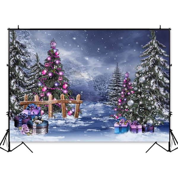 Julebaggrund 7x5ft Naturlig Vinter Nat Skov Snefnug Fotografi Baggrund Julemand Gave Farve Julekugle Vinyl