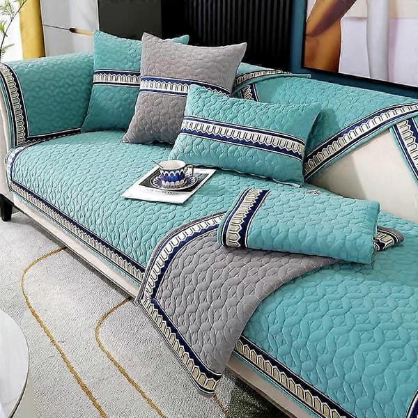 Höst Plysch Sofatrekk Fortykket Vattert Sofapute Moderne Ensfarget Vev Sofapute Stue Varm Pute blå blue 90x120cm 1pcs