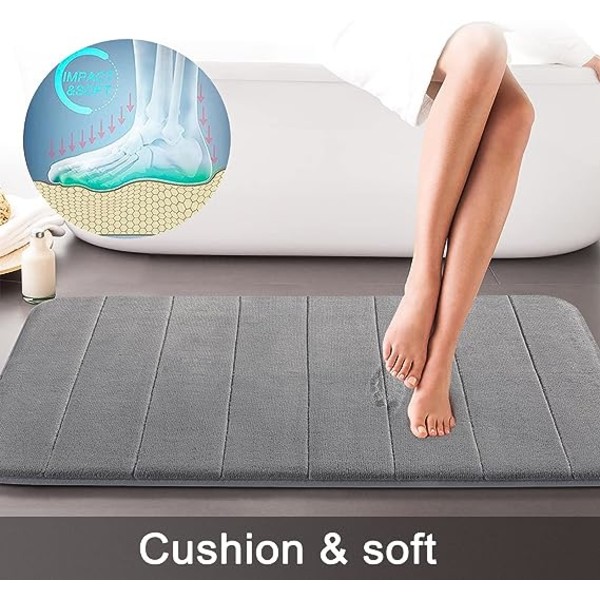 Memory Foam Bademåttesæt, skridsikkert, superabsorberende, blødt badeværelsestæppe, tykt, hurtigtørrende, maskinvaskbart, 17x24+31,5x19,8 tommer, grå