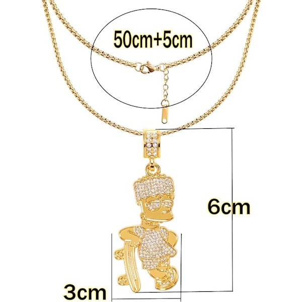 Herre Bart Chain Halskjede 18K Gullbelagt CZ Fullt Iset Ut Tegneserie 316L Rustfritt Stål Anheng