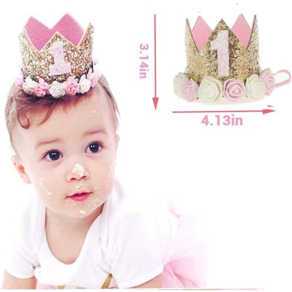 Jente 1. bursdagdekorasjon - Baby Girl/boy 1. bursdagsfestlue Princess Tiara Crown, kaketopper én, \"I Am one\" og stjernerbanner