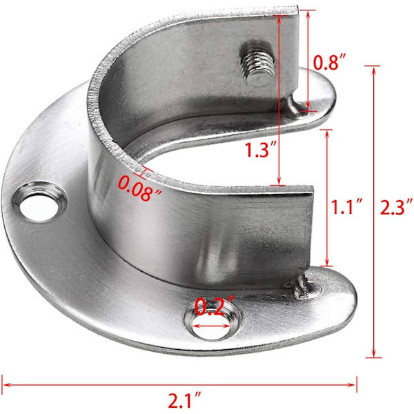 6-pack garderobsstångsändstöd 1-1/4\" diameter, U-formade rostfria garderobsstångsadaptrar flänsstångshållare för garderob (silverfärg)