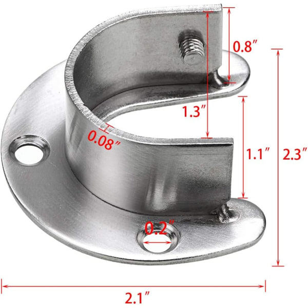 6 pakker skab stang endebeslag 1-1/4\" diameter, U-formet rustfrit stål skab stang stikkontakter flange stang holder til skab (sølvfarvet)