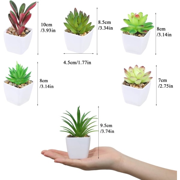 Mini kunstige sukkulenter planter kunstige plastpottede sukkulenter assorterte planter for hjemmekontor borddekorasjon, sett med 6