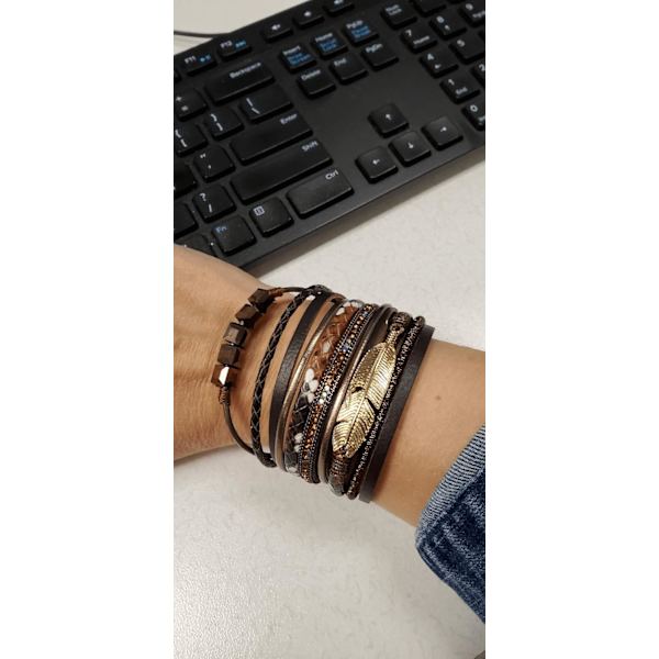 Heyone Dam Läder Manschett Armband Fjäder Multi Strand Armband Wrap Armband Turkos Boho Armband Flätad Läder