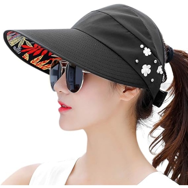 Solhatte til kvinder med bred skygge, solbeskyttelse, caps, floppy strandhat, pakbar skygge
