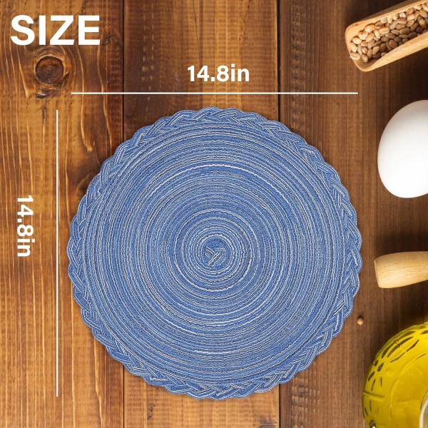 Runde vevde plassmatter, 4 stk, 14,8\" flettede vevde plassmatter, attraktive kjøkkeninnredningsplassmatter | Runde plassmatter som bordmatte, sett med 4