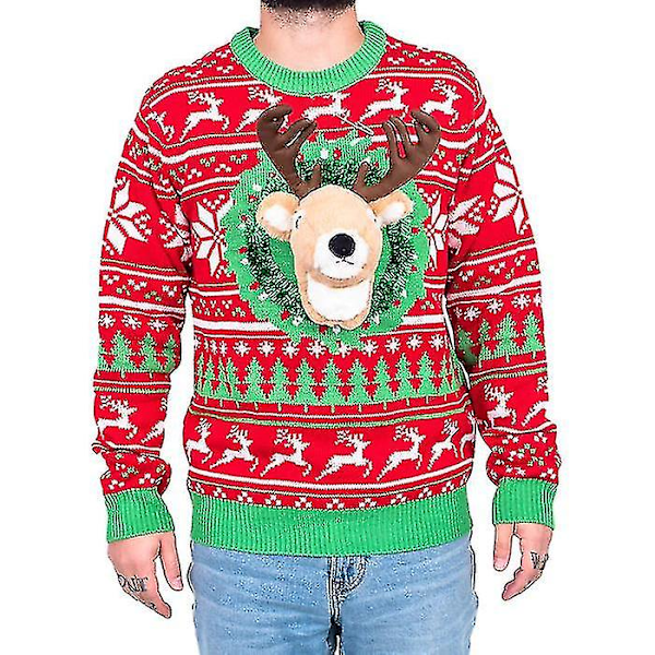Jultröjor för Kvinnor och Män - Julkläder, Vinterstickade Tröjor, Renar, Snöflingor, Slogantröjor Deer M