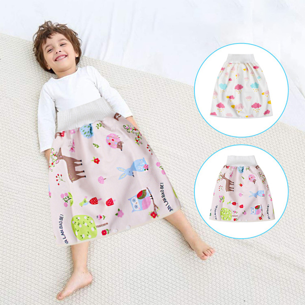 2 stk. Børneble-nederdele Shorts Vaskbare Baby Pottetræning Nederdele Børn-Skyer + Pink Fawn L