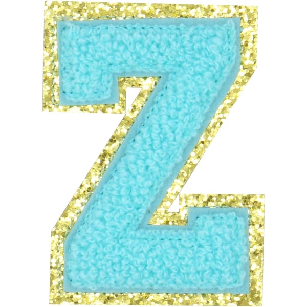 Engelska bokstaven Z Stryk på reparationslappar Alfabetsömnad Applikationer Klädmärken, med guldglitterkant, självhäftande bakdekal（Blå Z）ZBlue