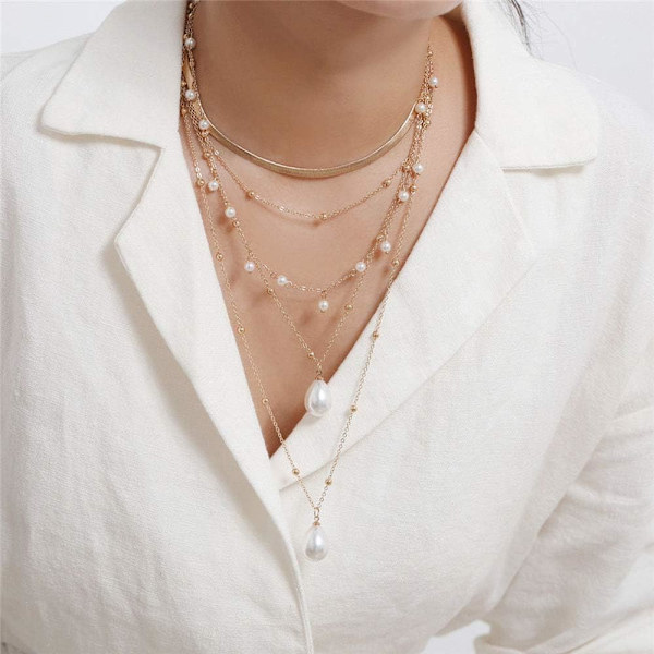 Heyone Boho 5-rivinen Kulta Punk-ketju Kerrostettu Kaulakoru Hienohelmi Helmi Riipus Pitkä Choker Kaulakorut Naisille