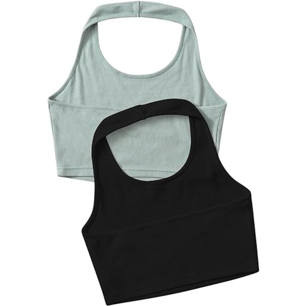 2-pak basisk rib-strikkede crop-halter toppe uden ærmer (LARGE)