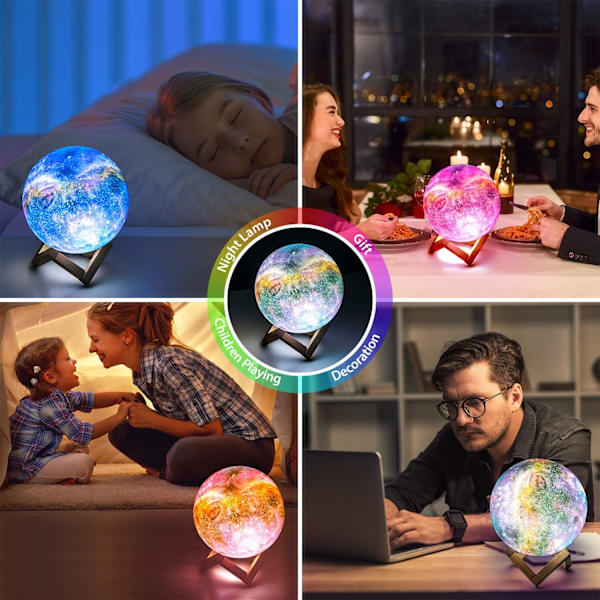 12 cm månelampe med fjernbetjening, stjernehimmel dekorativt lys 3D måne kunst LED RGB månelampe, bærbar nattelys
